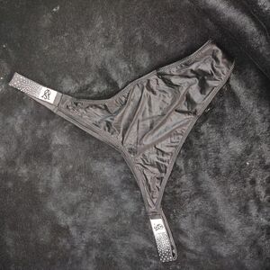 Victorias Secret Black Thong with Rhinestone Details